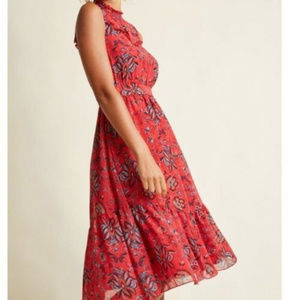 ModCloth L Red Ruffle sleeveless midi dress Retro